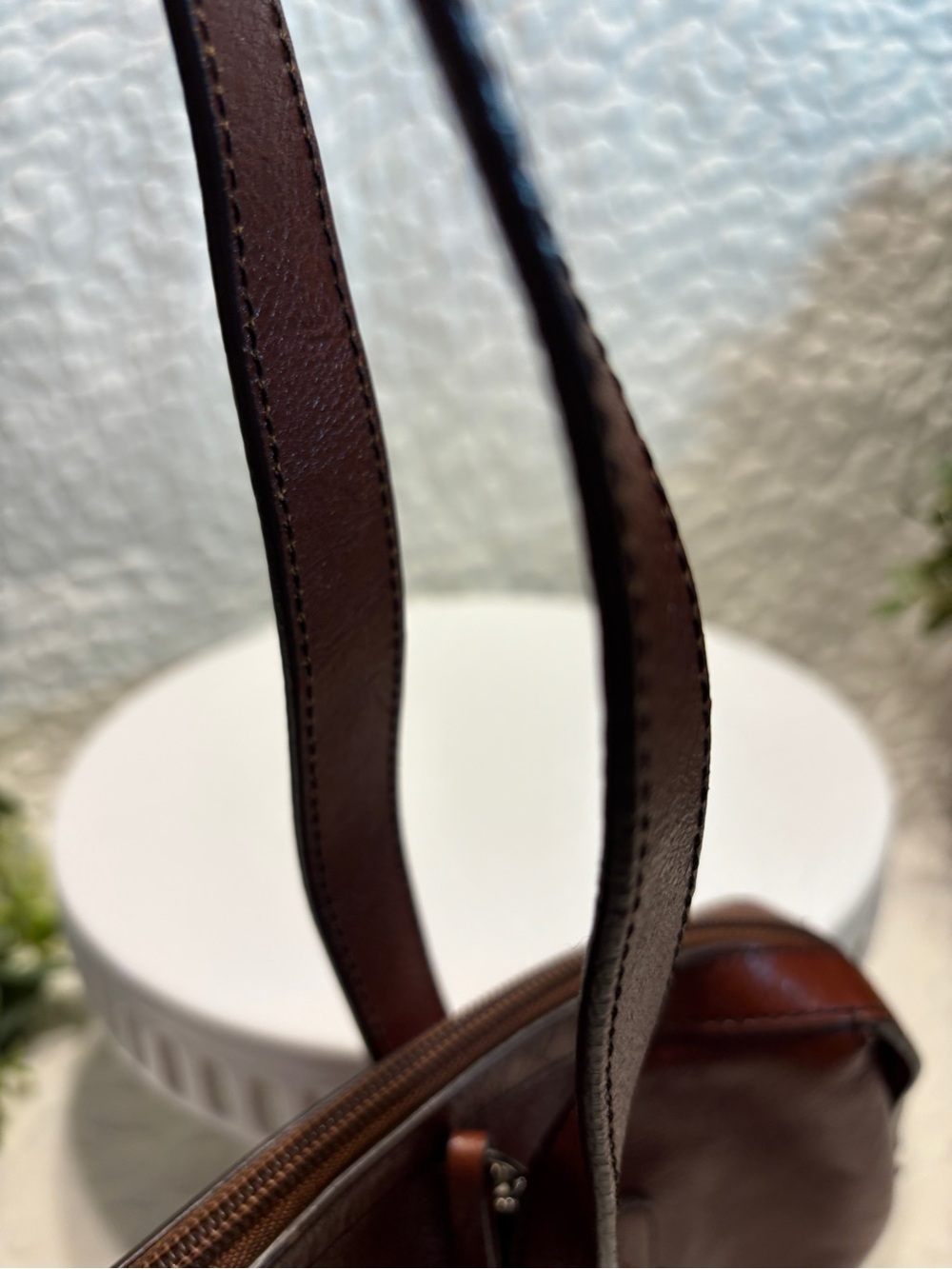 Etienne Aigner Brown Leather Satchel with Buckle Straps - Picture 10 of 12